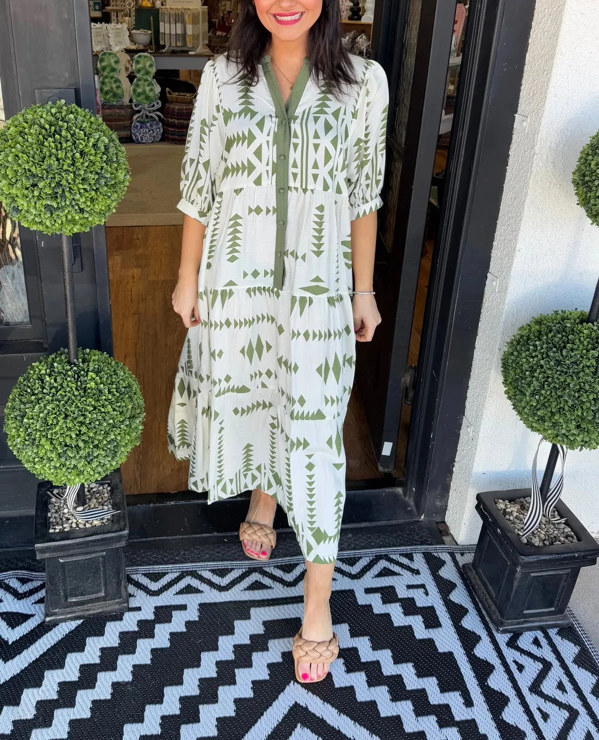 Lorelei - Geometric Button Dress with V-neckline
