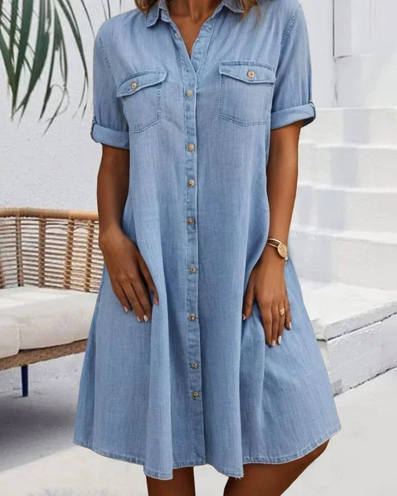 Evelina - Midi Dress with Lapel Collar and Button Fastening
