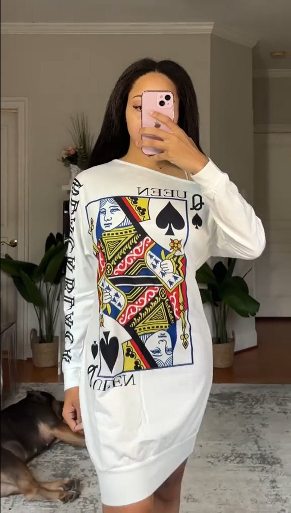 Evarine - Dropped Shoulder Dress with Playing Card Print
