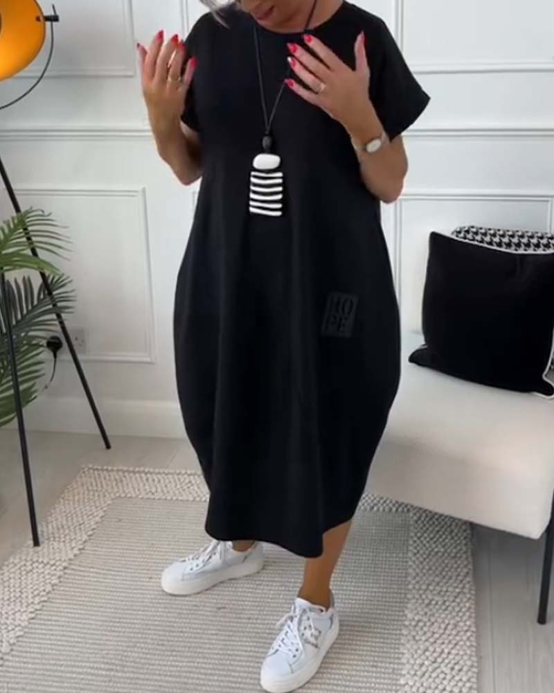 Marie™ - Short Sleeve Casual Dress with Letter Print