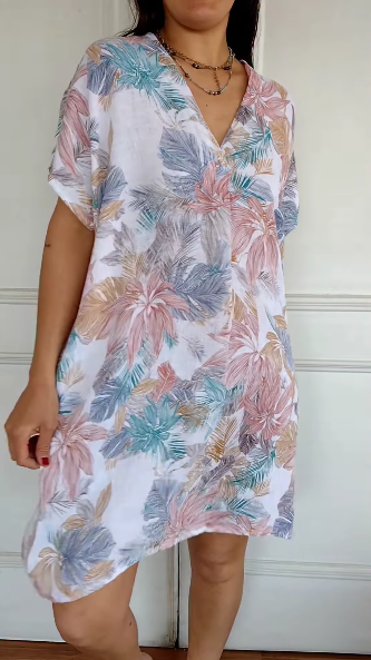 Lior - Cotton and Linen Floral Pattern Casual Dress