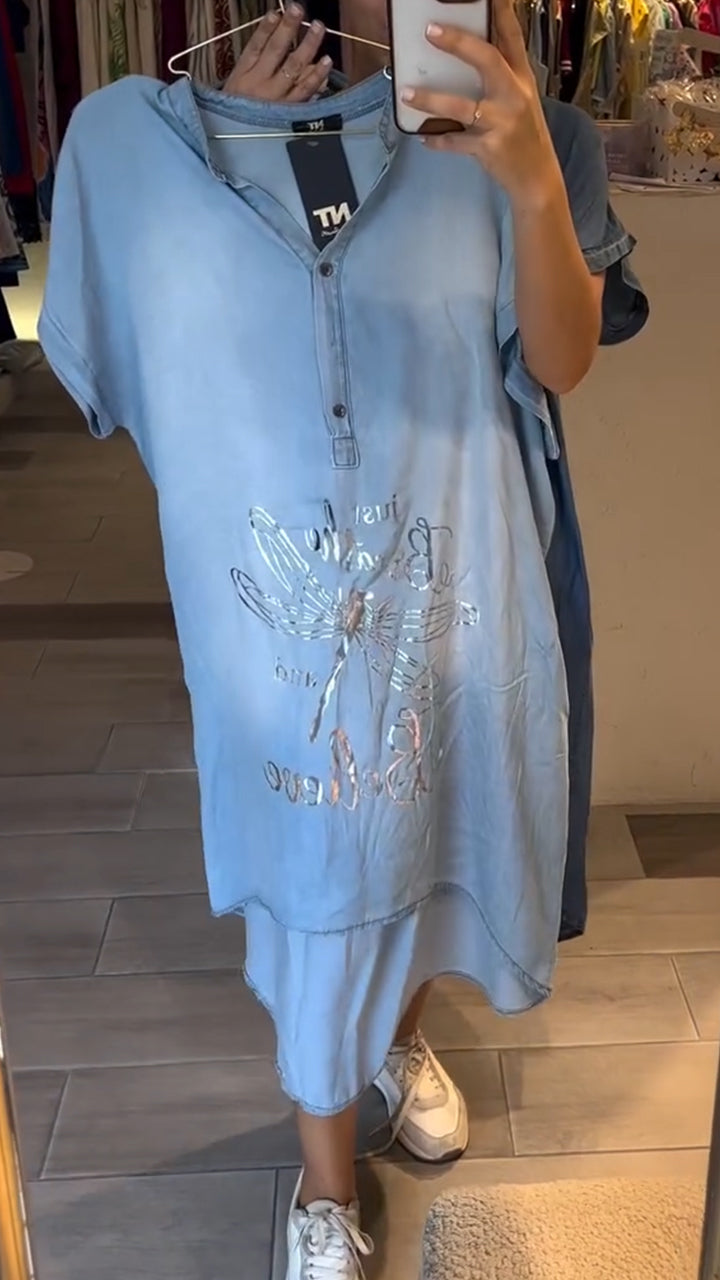 Delphina - V-neck Button Down Jean Casual Dress for everyday style