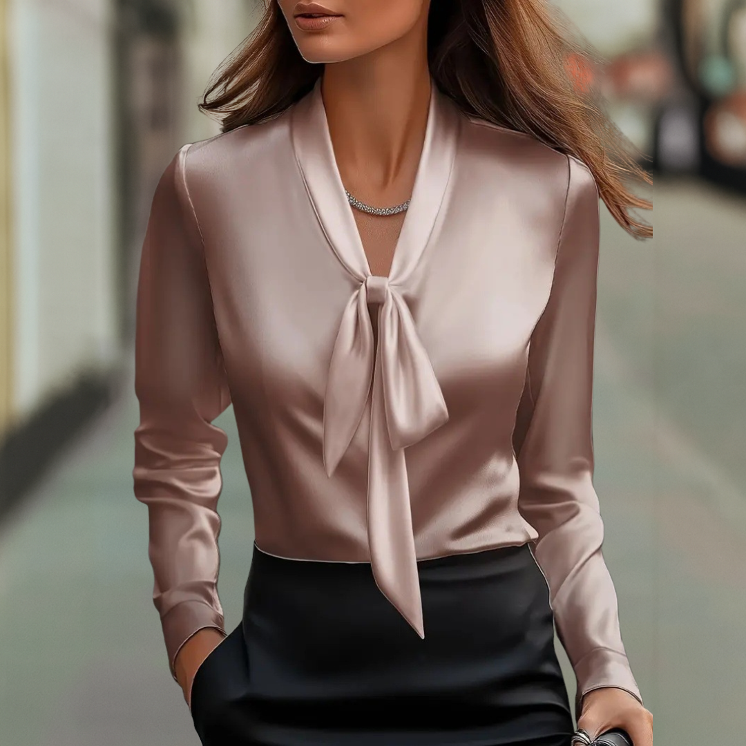 Cerenya - Satin Blouse with Elegant Knot at the Neck