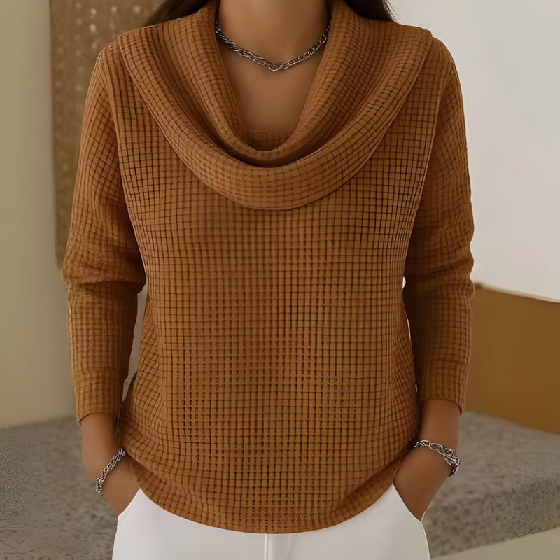 Elisavora - Warm Waffle Knit Jumper with Cascade Neck