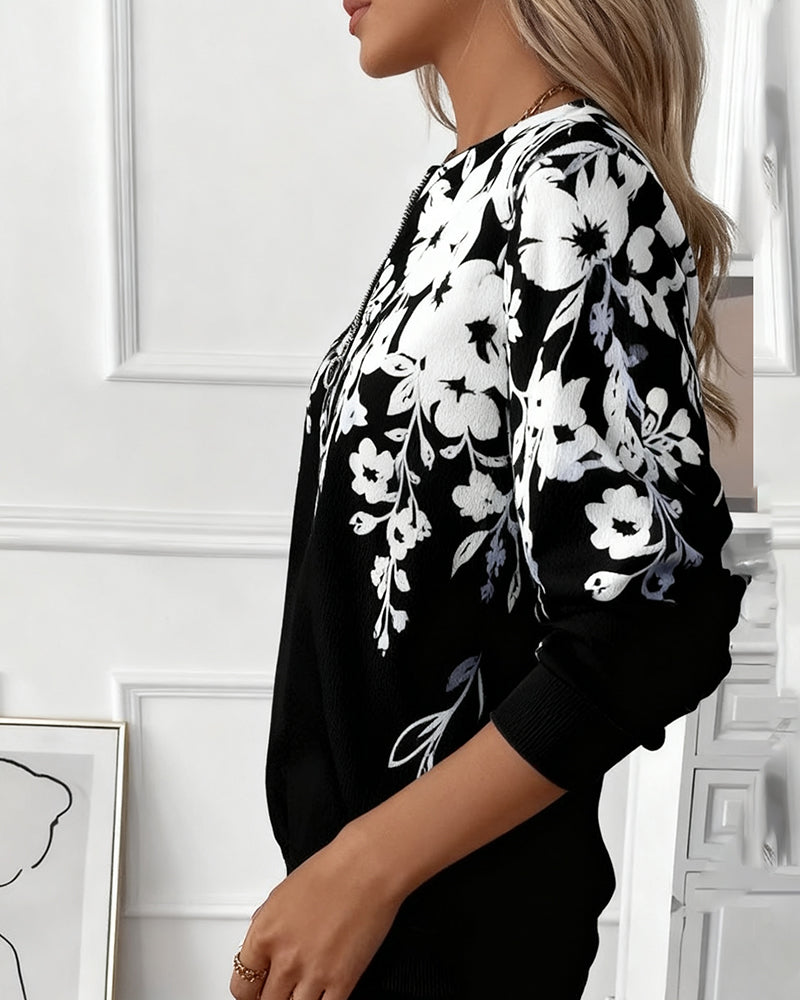 Rhoselinne - Printed Half-Zip Sweatshirt