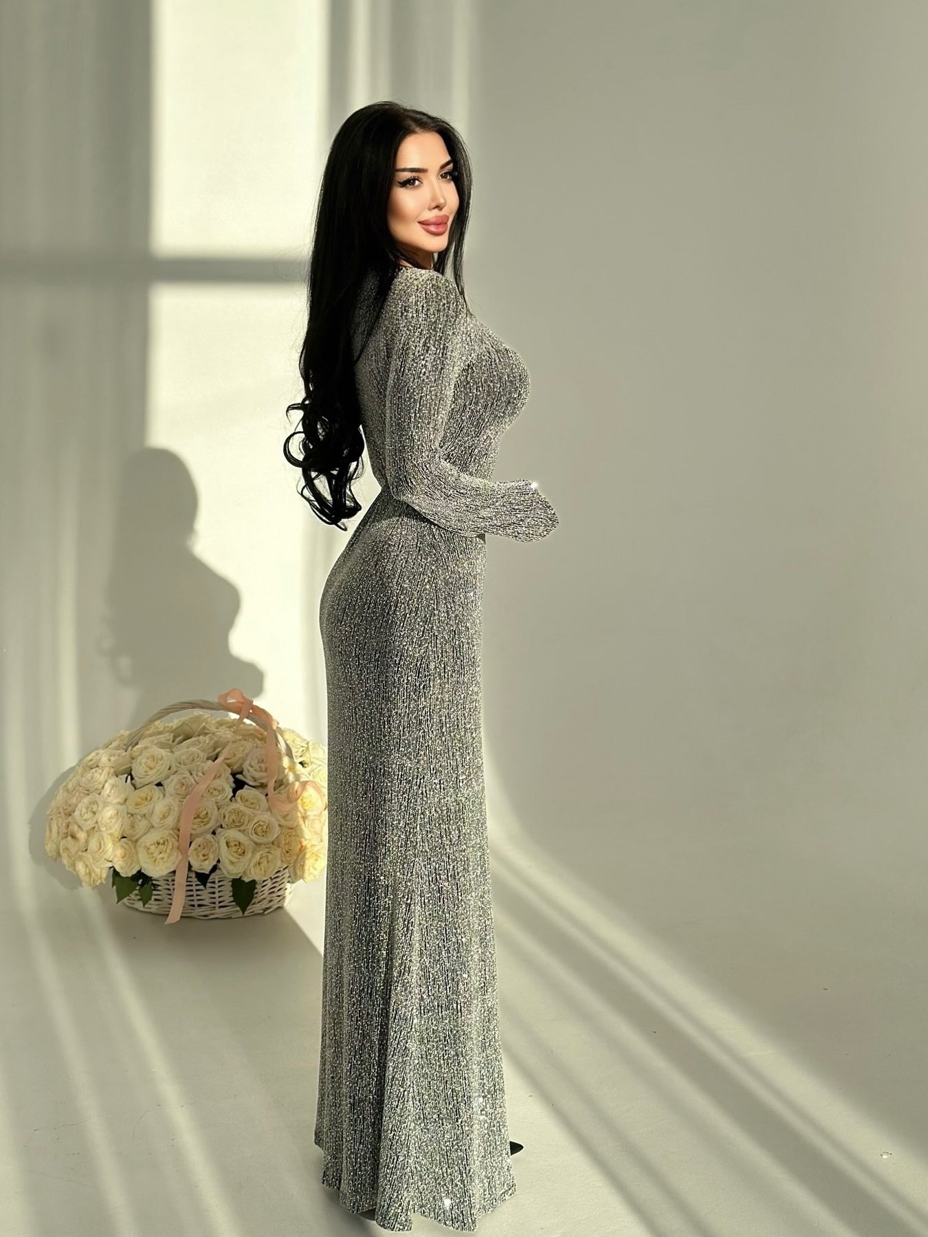 Casual Women's Diamond Pattern Maxi Dress with Round Neck – Slim Fit