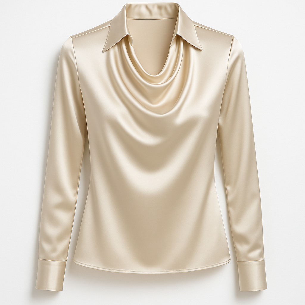 Laureline - Shiny Blouse with Pleated Collar - Chic & Timeless