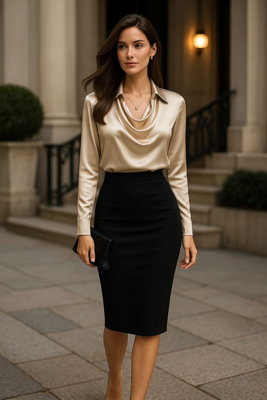 Laureline - Shiny Blouse with Pleated Collar - Chic & Timeless