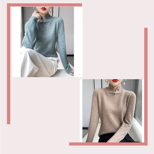 Jovienna - Elegant High Neck Winter Jumper with Vintage Fastening