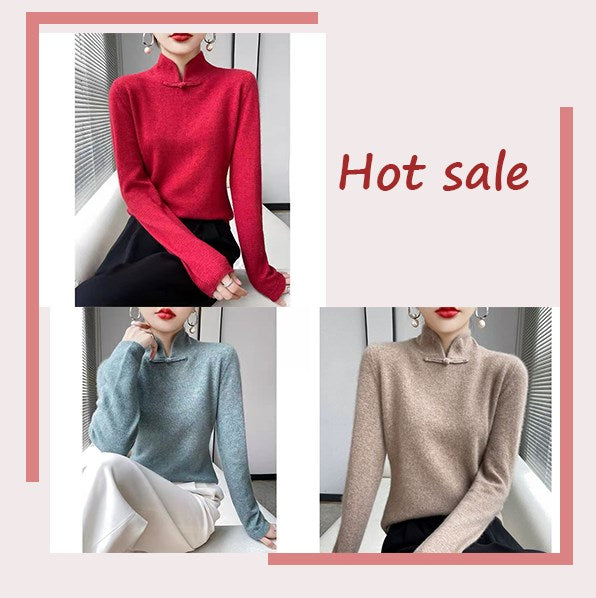 Jovienna - Elegant High Neck Winter Jumper with Vintage Fastening