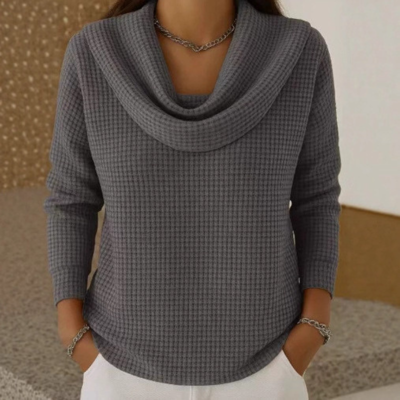 Elisavora - Warm Waffle Knit Jumper with Cascade Neck