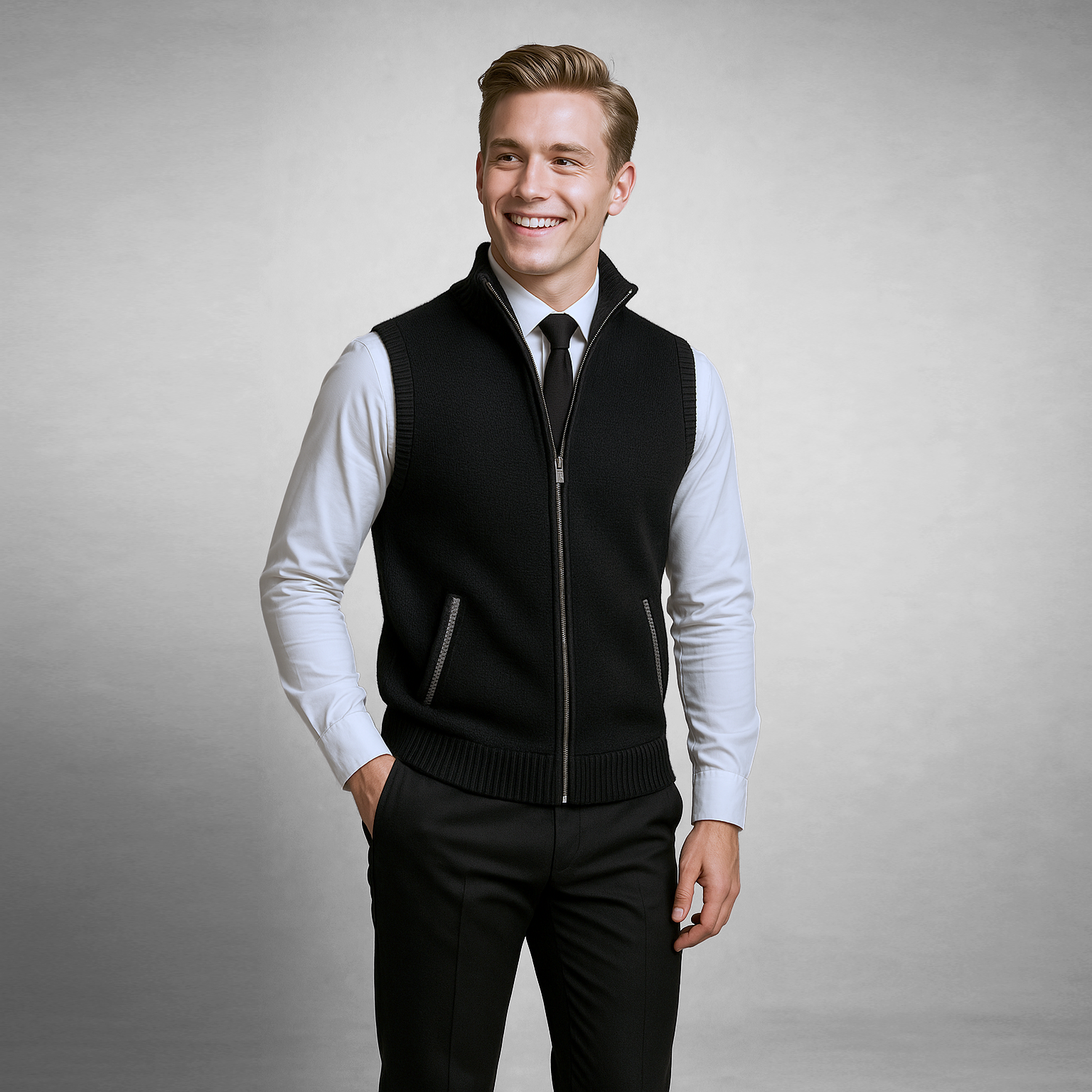 Gabriel - Full Zip Gilet in Mixed Wool