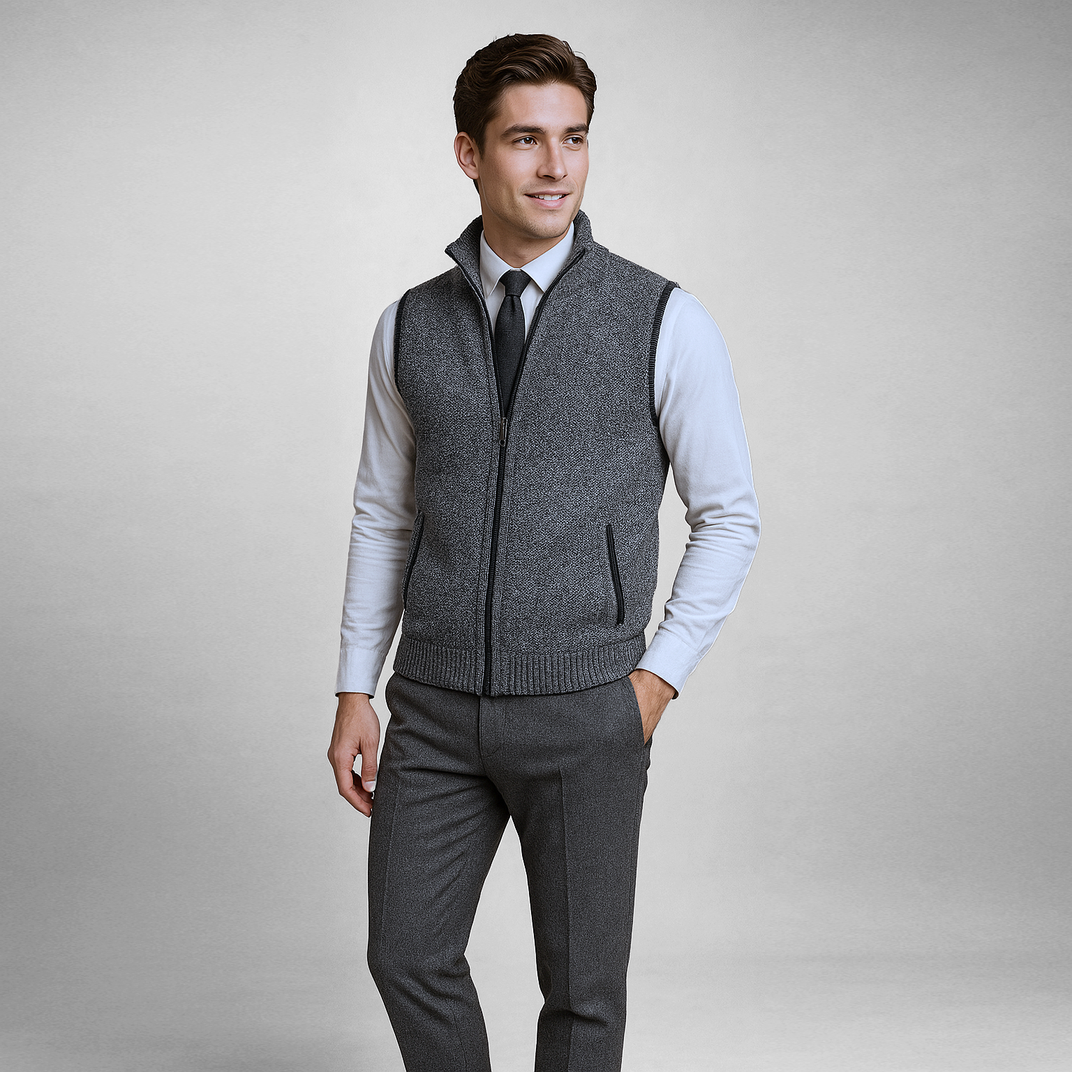 Gabriel - Full Zip Gilet in Mixed Wool