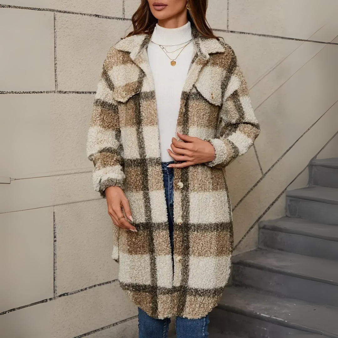 Irivelle™ - Autumn Charm Plaid Teddy Coat