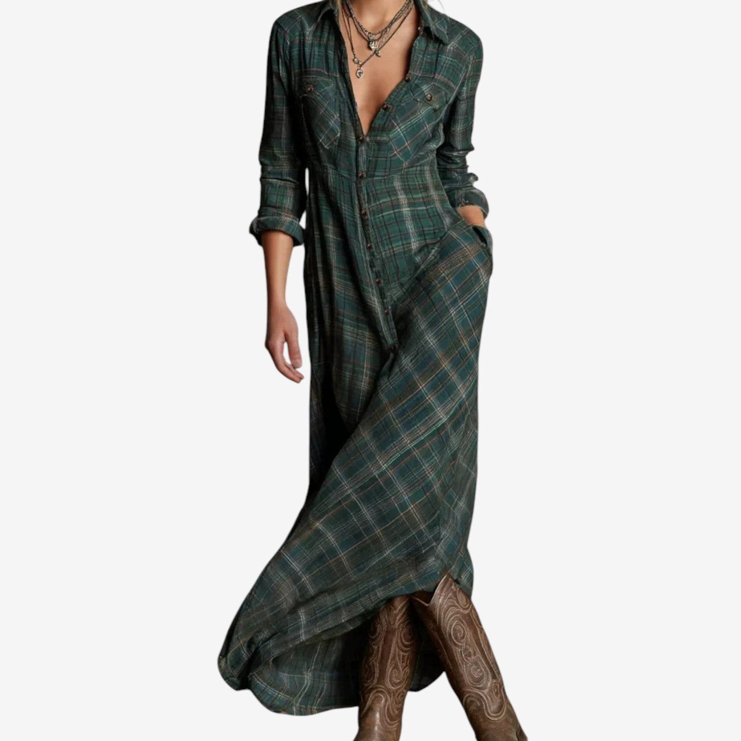 Dahlira - Elegant Long Buttoned Collar Dress