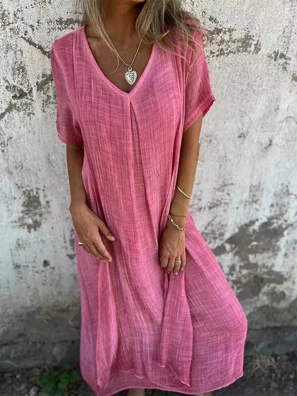Fiorina - Cotton and Linen V-Neck Ample Dress