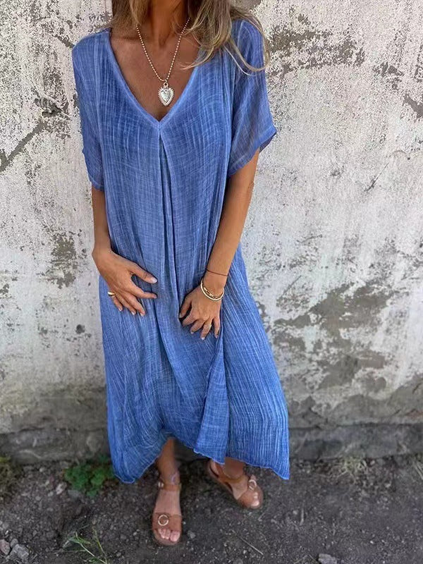 Fiorina - Cotton and Linen V-Neck Ample Dress