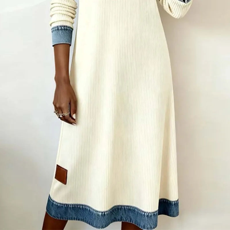 Helirra - Elegant Long Shirt Collar Patchwork Dress – Casual Autumn Style