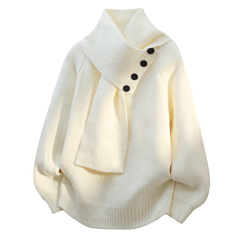 Selvarina - Elegant Sweater with Scarf Collar
