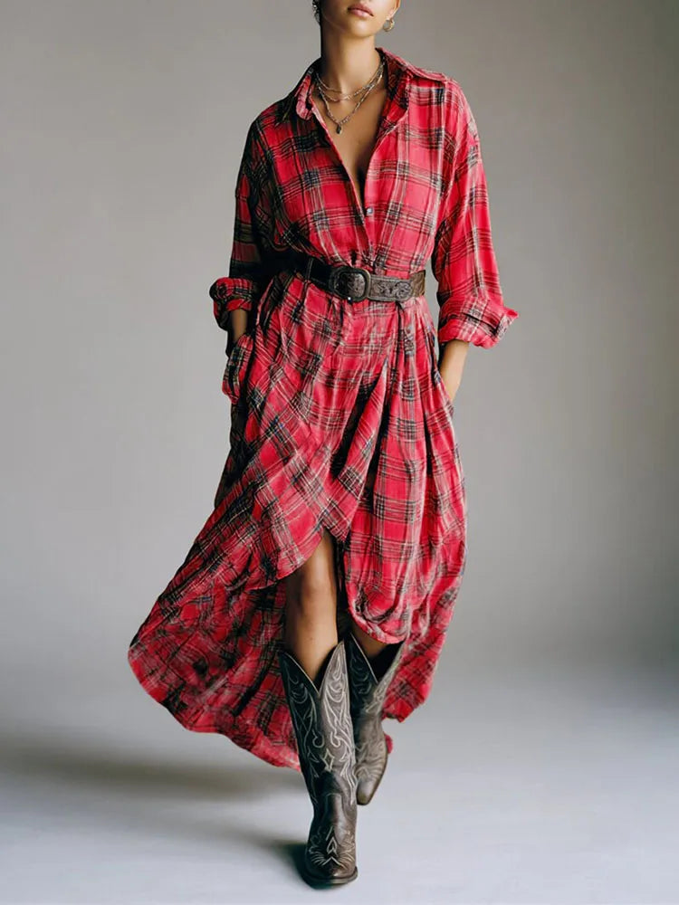 Kaenira - Elegant Checked Dress with Long Sleeves