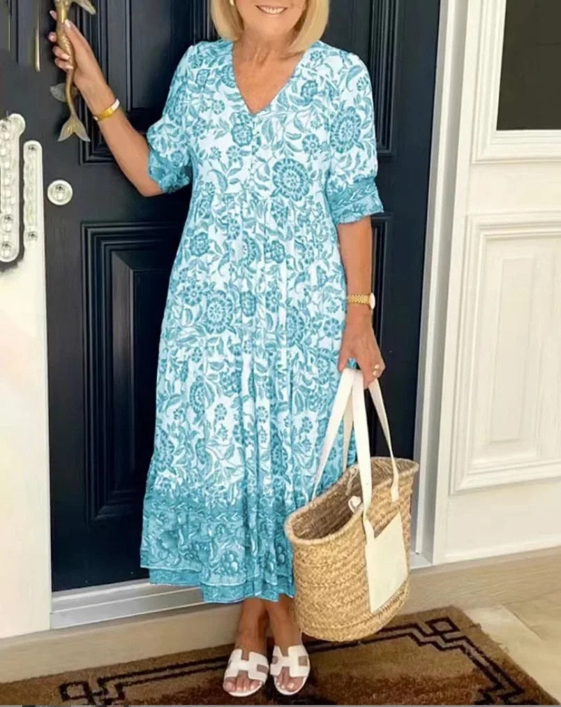 Aude™ - Elegant floral dress with V-neckline