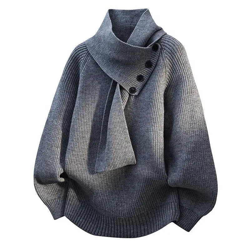Selvarina - Elegant Sweater with Scarf Collar