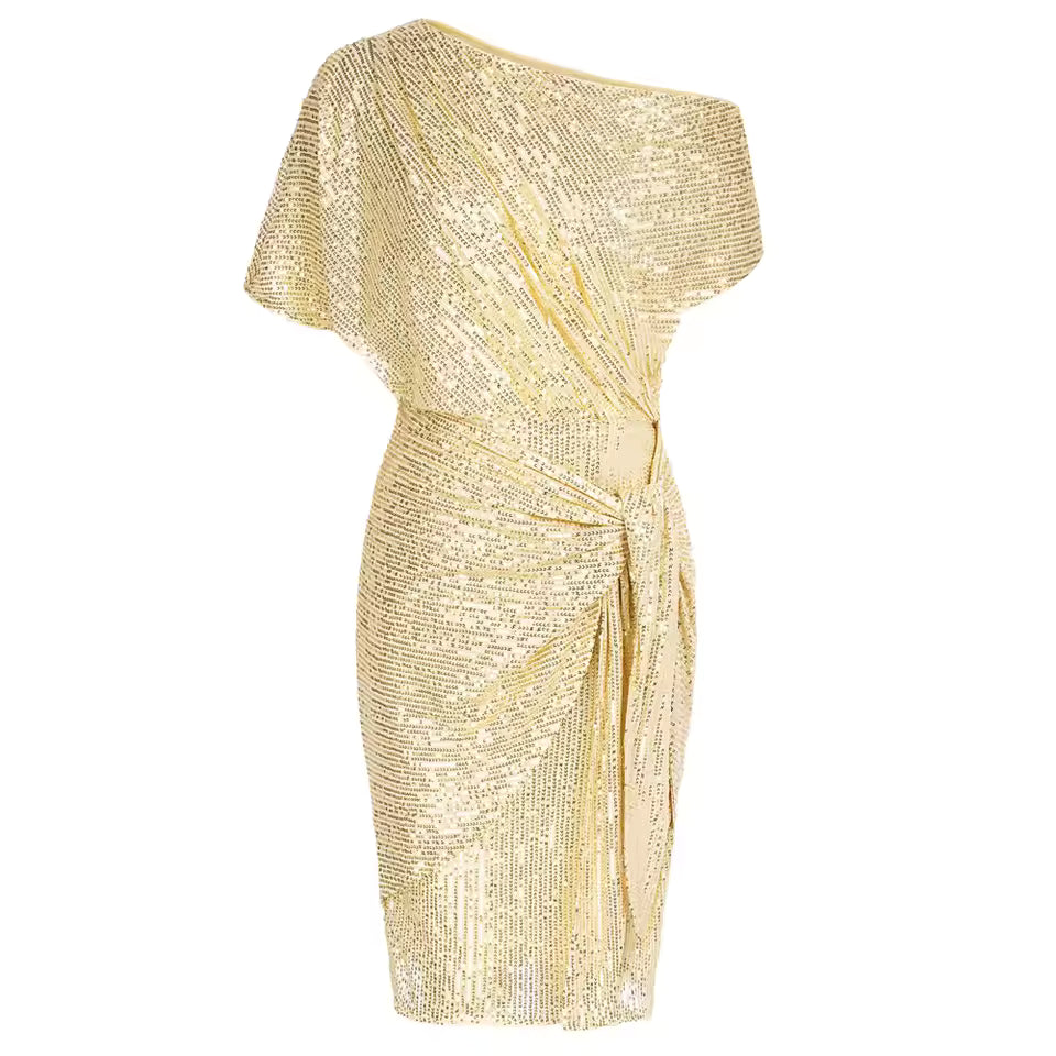 Neravielle - Elegant Sequin Dress with Off-the-Shoulder Design