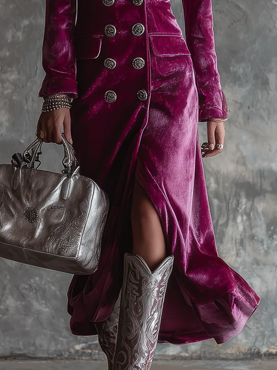 Helavine - Elegant Long Velvet Blazer Dress