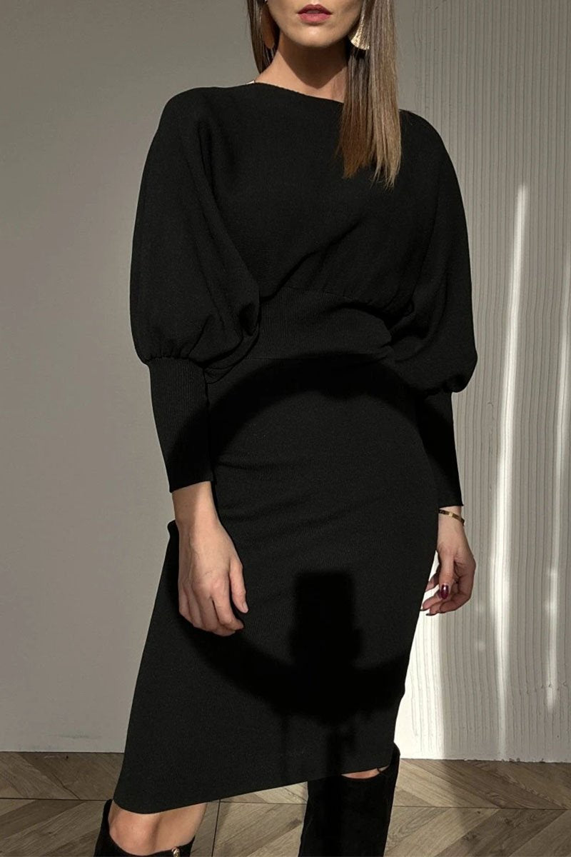 Nolavine - Long Sleeve Patchwork Dress with Round Neck