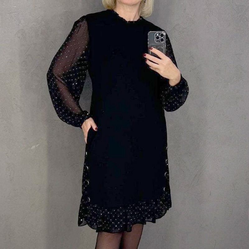 Thessariae - Elegant Crystal Dress with Round Neckline