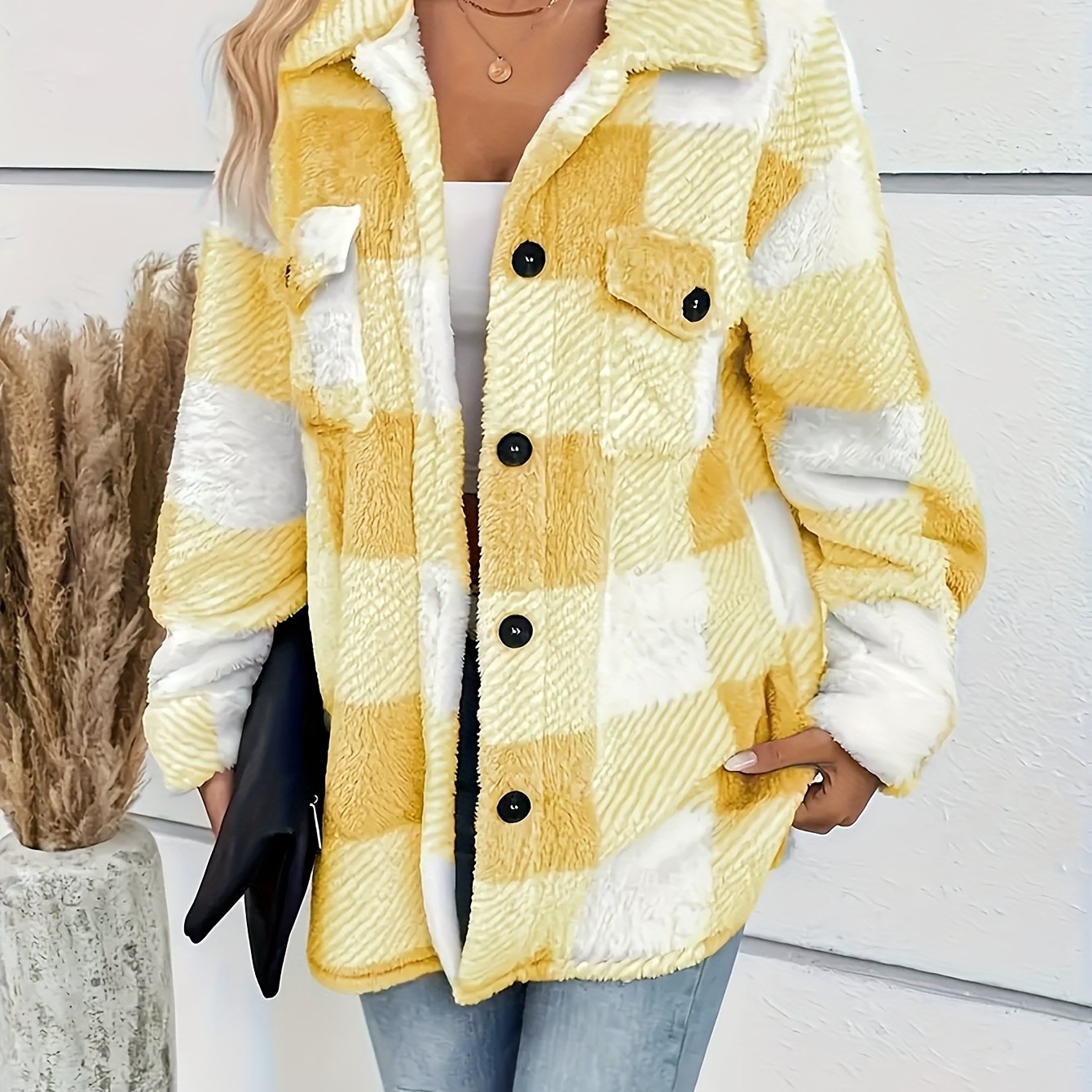 Doreline™ - Winter Plush Jacket with Check Print