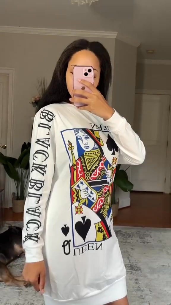 Evarine - Dropped Shoulder Dress with Playing Card Print