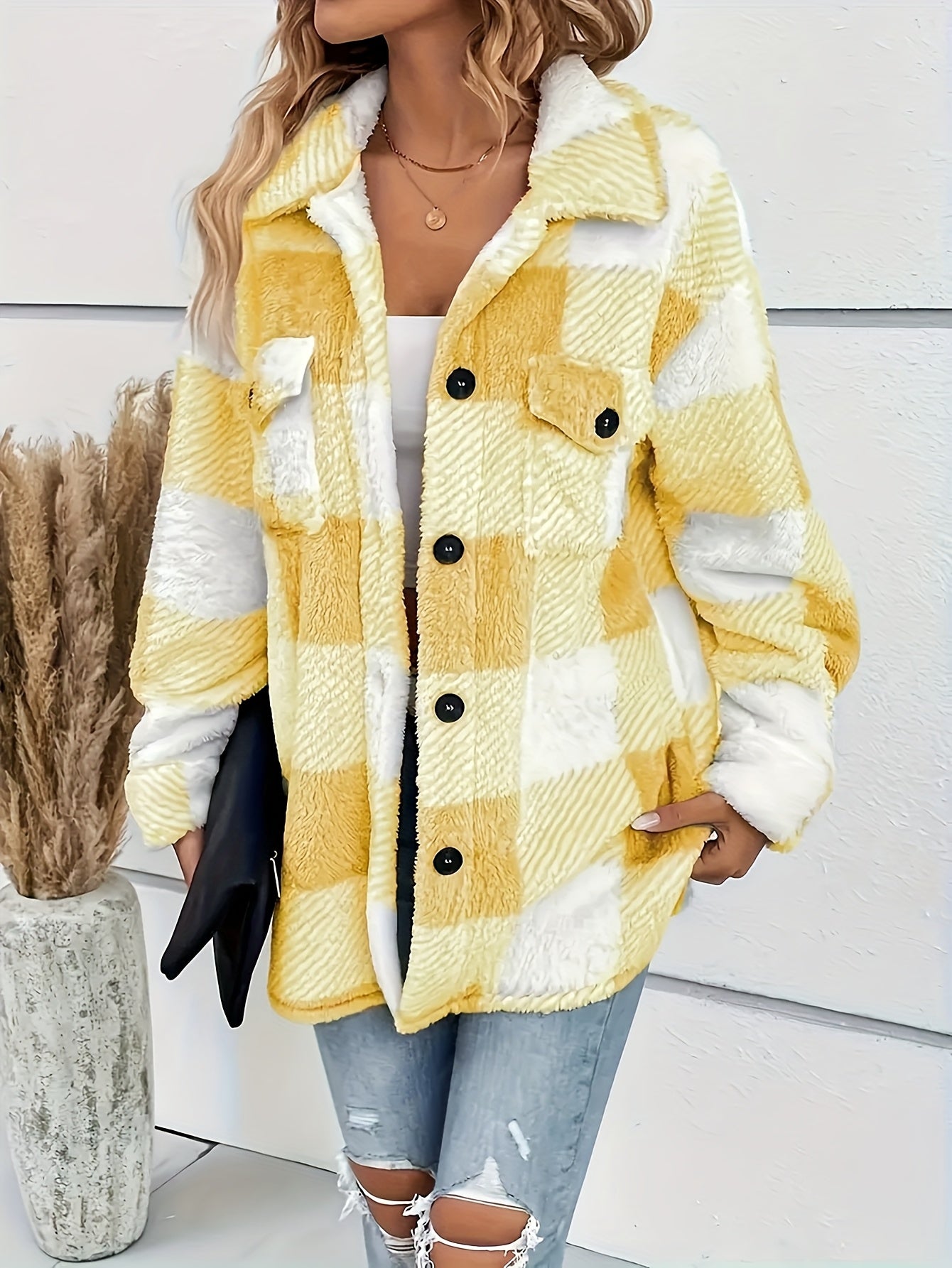 Doreline™ - Winter Plush Jacket with Check Print