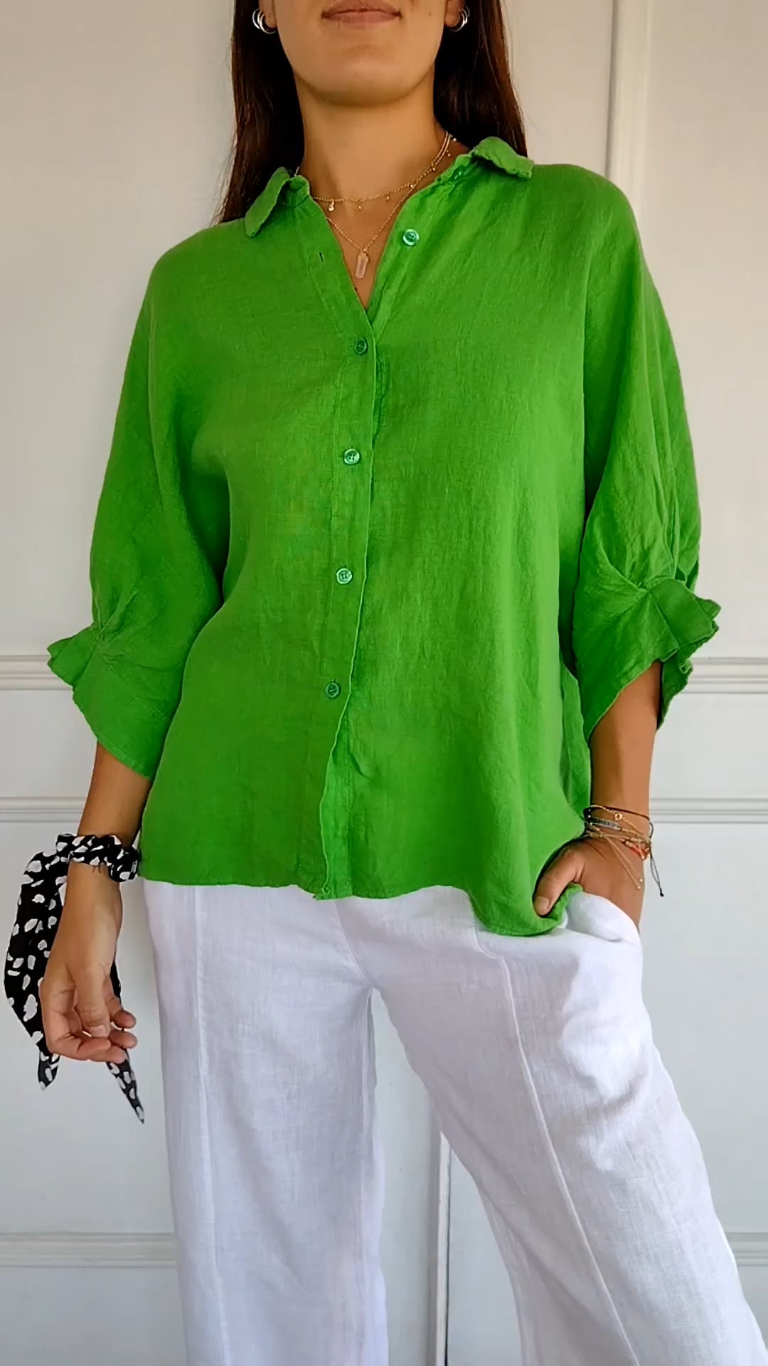 Delphira™ - Cotton and linen shirt tied in the back