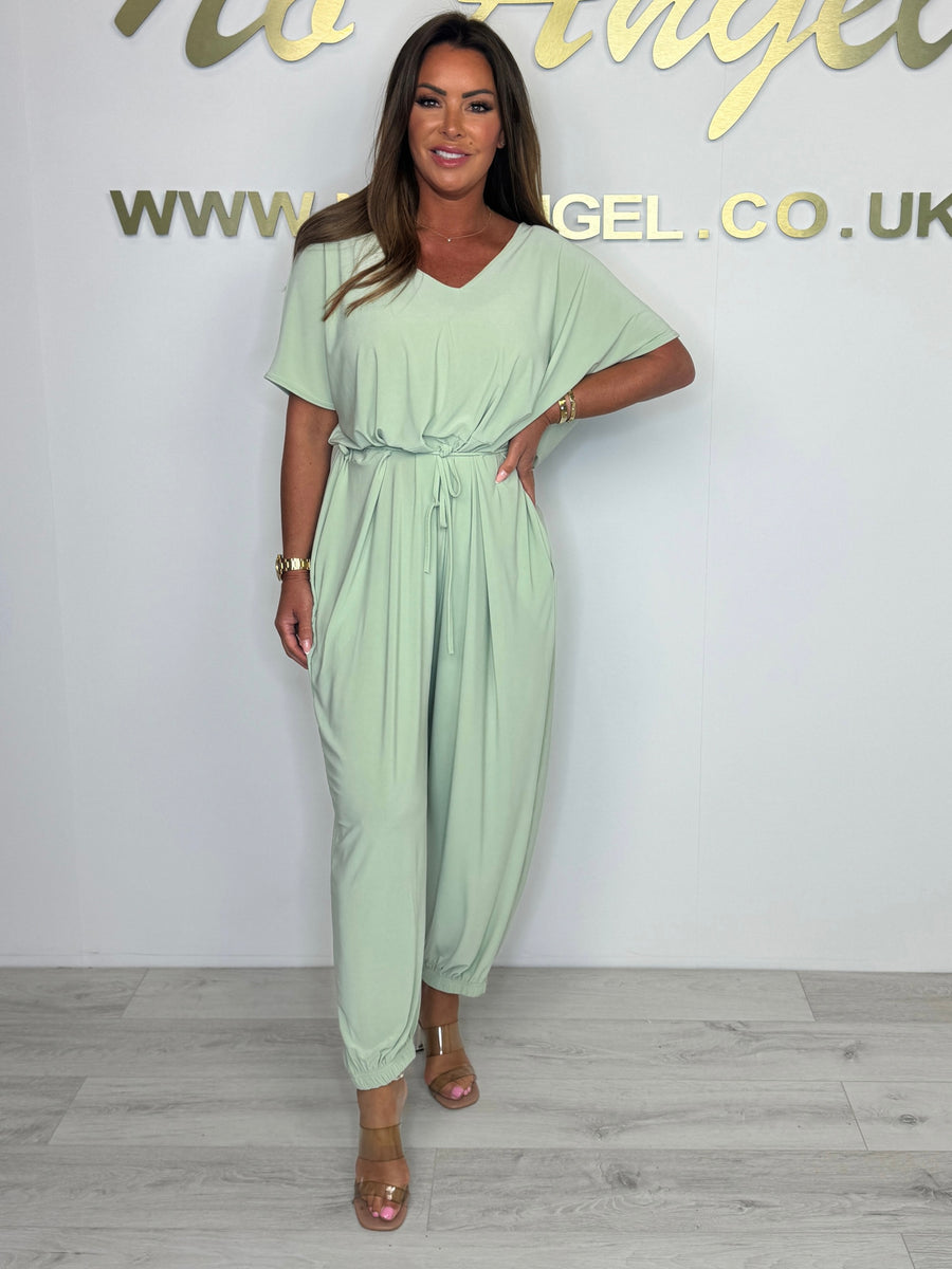 Cymara™ - Cotton jumpsuit with V-neckline and tie