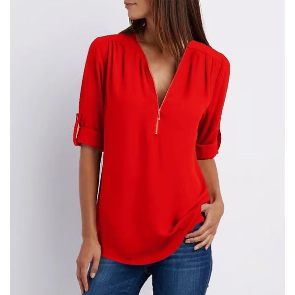 Quelina™ - Blouse met 3/4 mouwen en rits