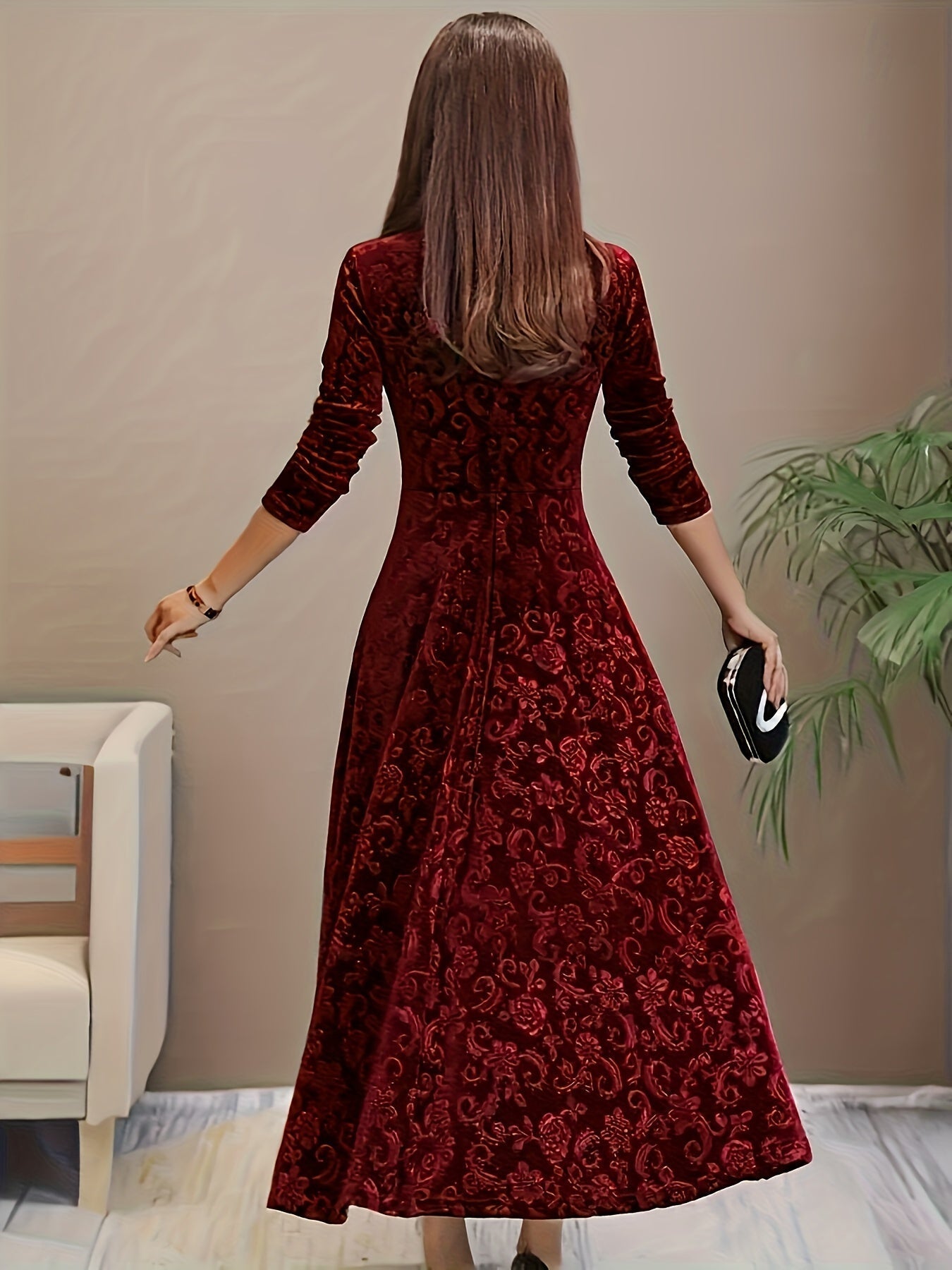 Morwenna - Stylish Cotton Floral Pattern Square Neck Velvet Formal Dress for Women | Ideal for Every Season