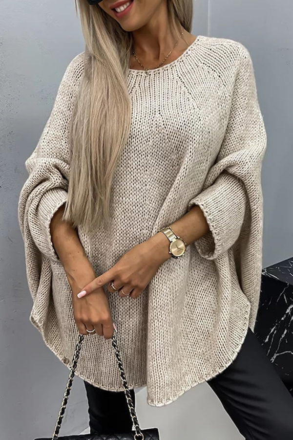Helivra - Soft Knit Poncho with Casual Round Neck