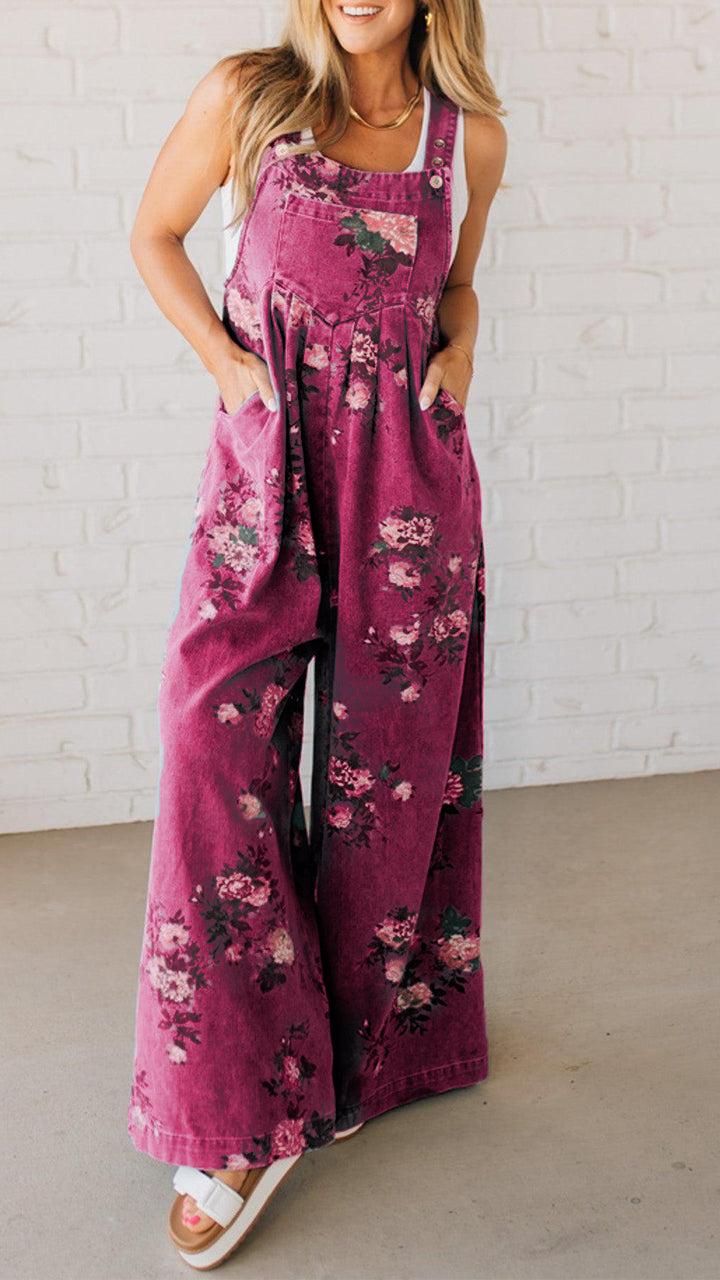 Elaria - Women's Jean Jumpsuit with Print and Pockets