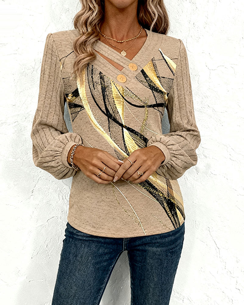 Briavine - Elegant Striped Blouse with Puff Lantern Sleeves