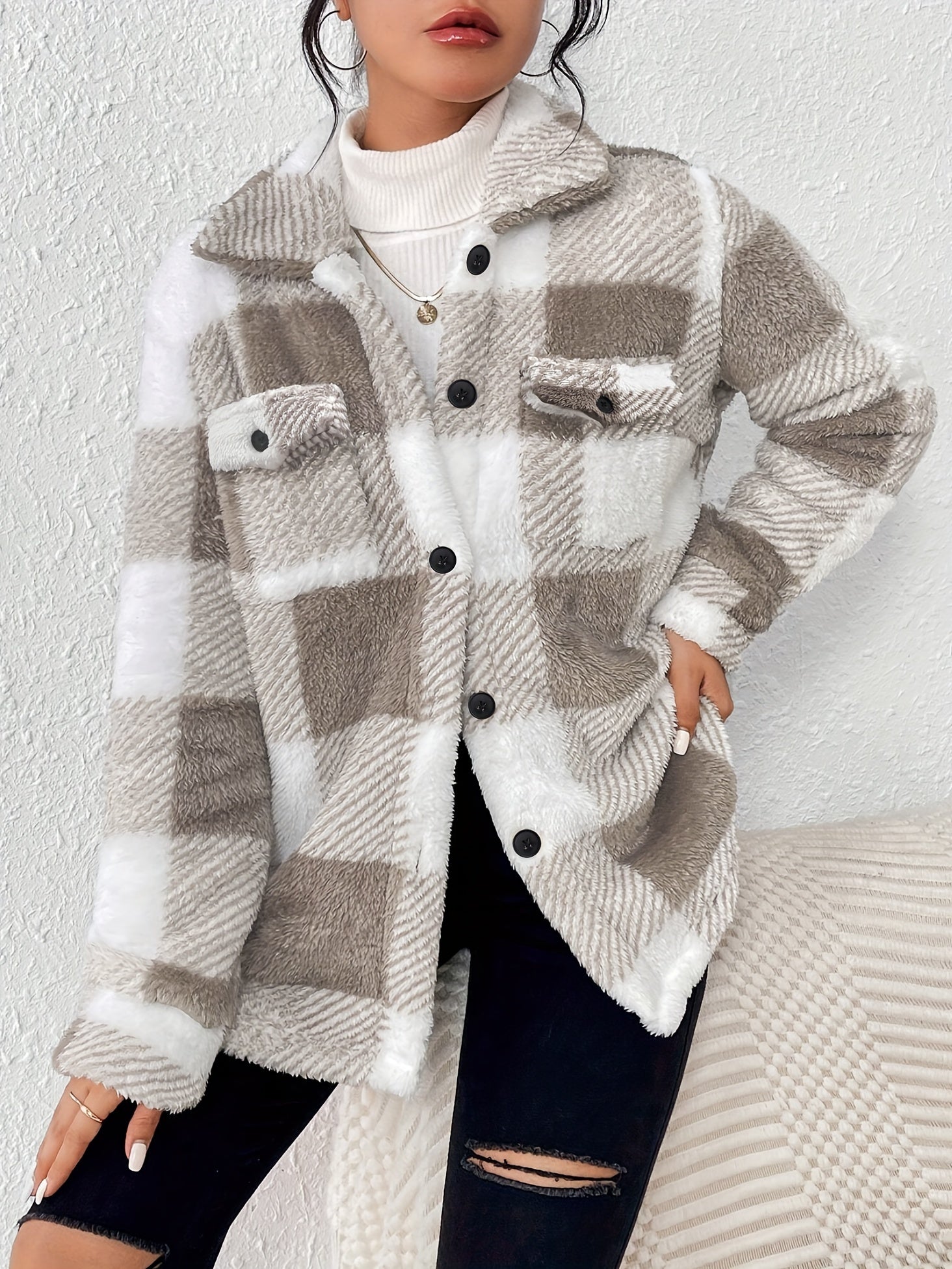 Doreline™ - Winter Plush Jacket with Check Print