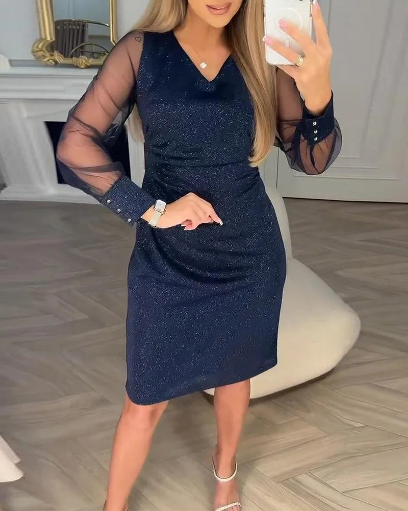 Cyenoria - Chic Midi Dress Light and Patchwork