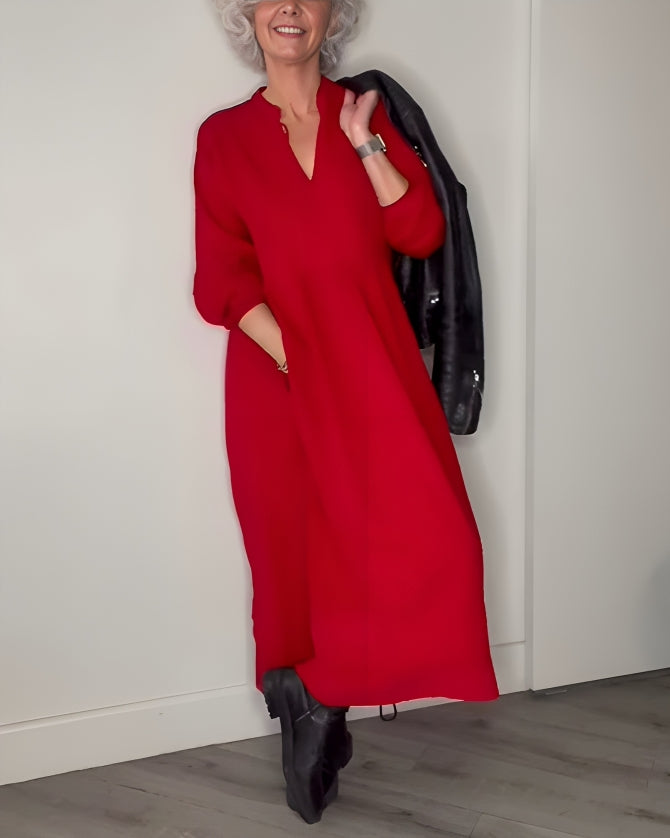 Amanda - Long-Sleeve V-Neck Dress – Elegant & Flattering