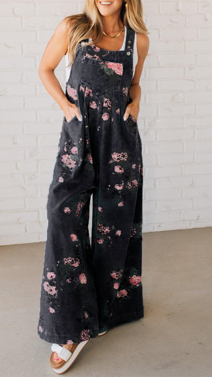 Elaria - Women's Jean Jumpsuit with Print and Pockets