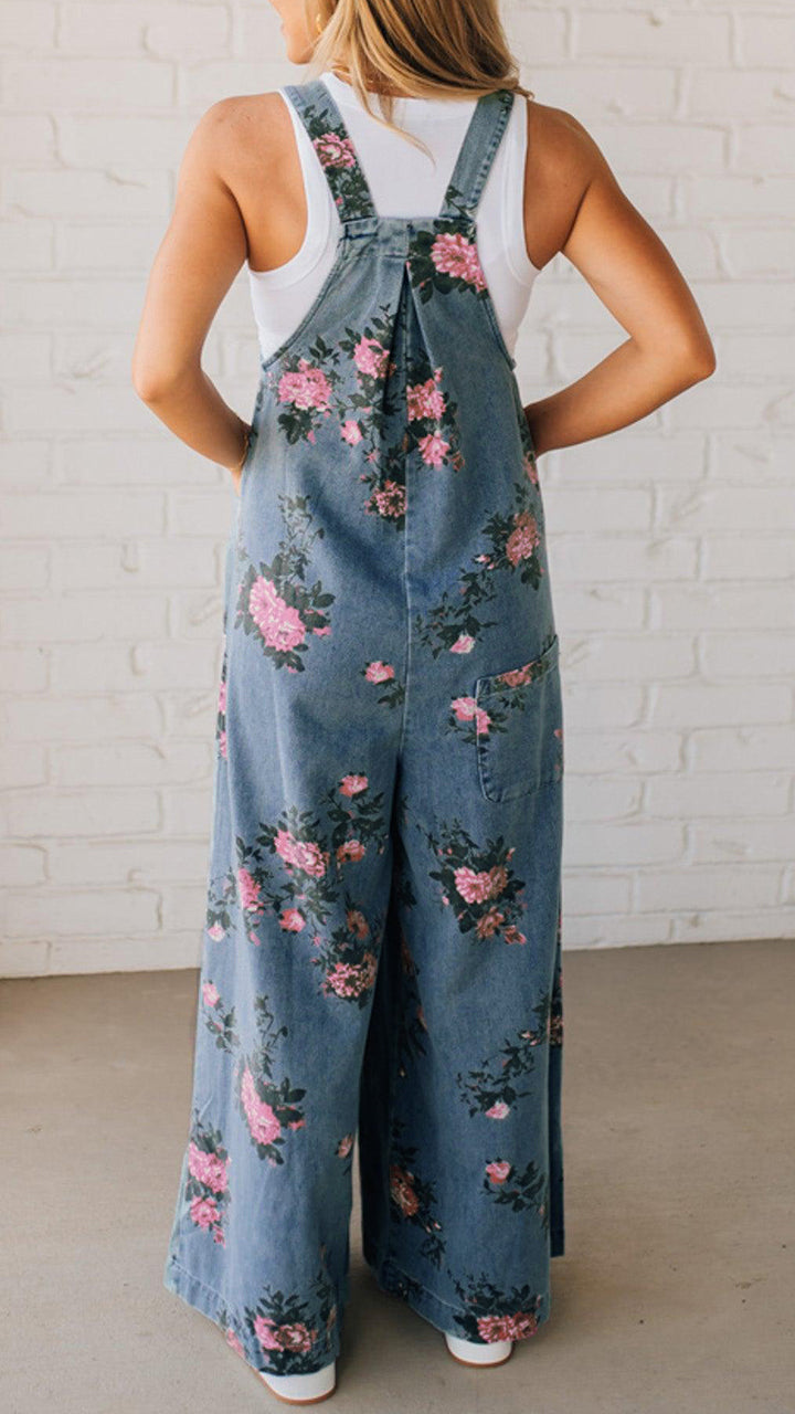 Elaria - Women's Jean Jumpsuit with Print and Pockets