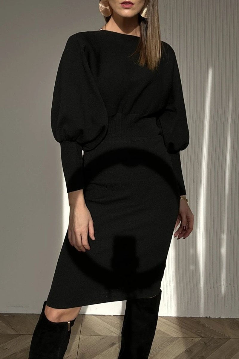 Nolavine - Long Sleeve Patchwork Dress with Round Neck