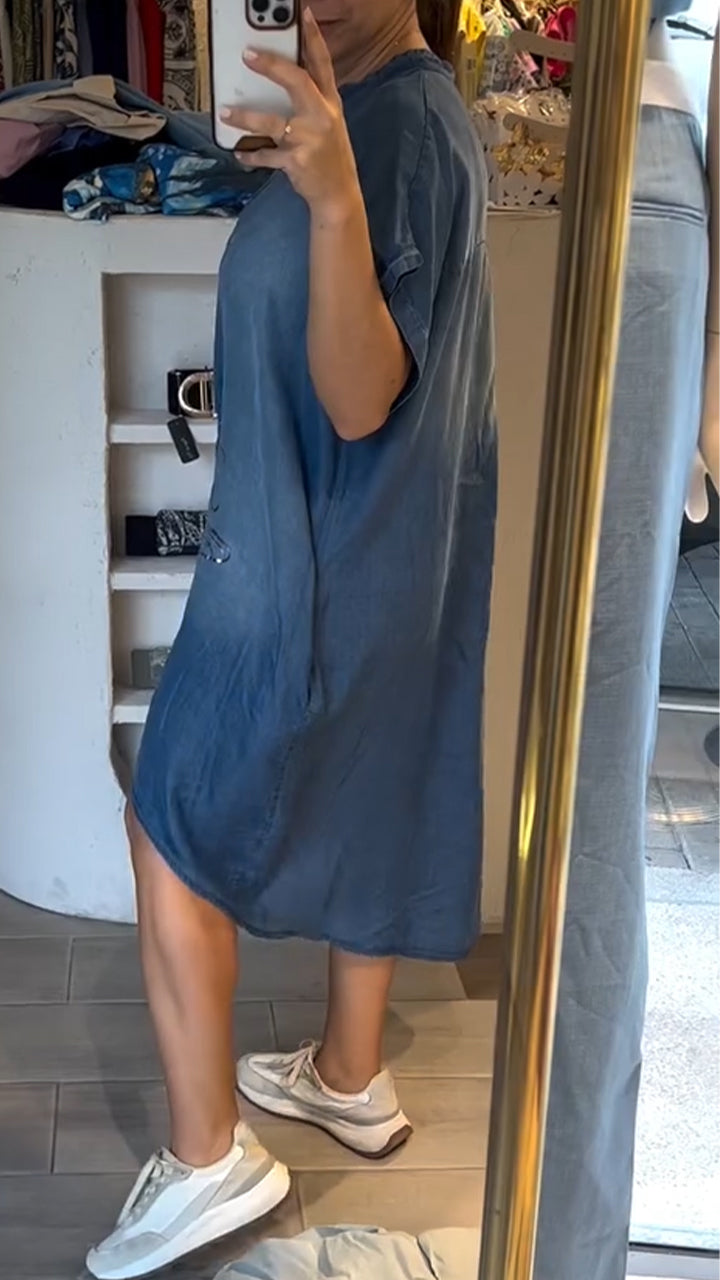 Delphina - V-neck Button Down Jean Casual Dress for everyday style