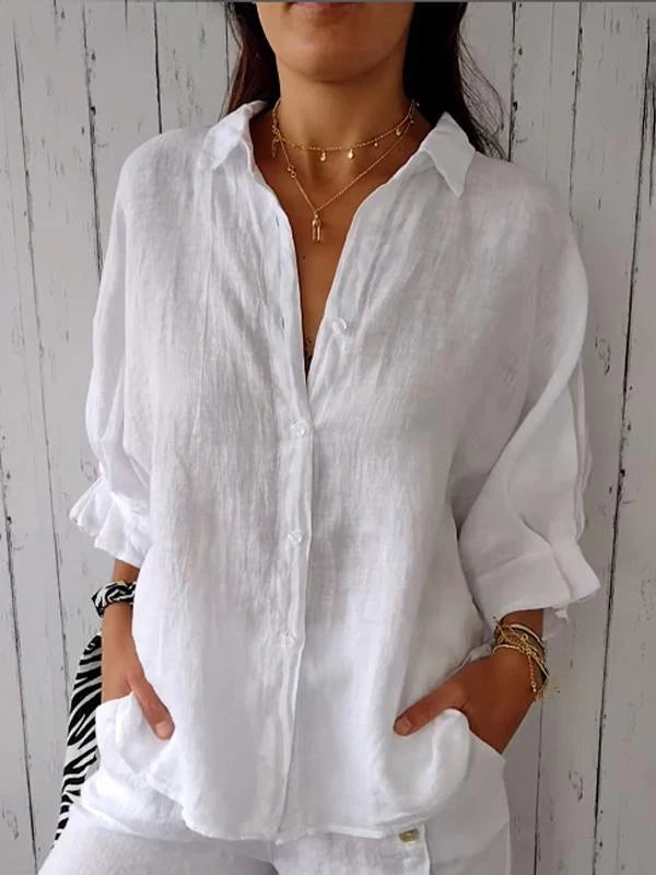 Delphira™ - Cotton and linen shirt tied in the back