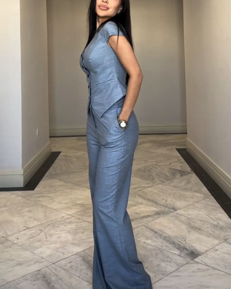 Isolia - V-neck top and pant set