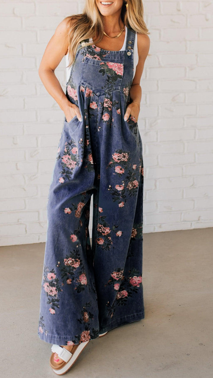 Elaria - Women's Jean Jumpsuit with Print and Pockets